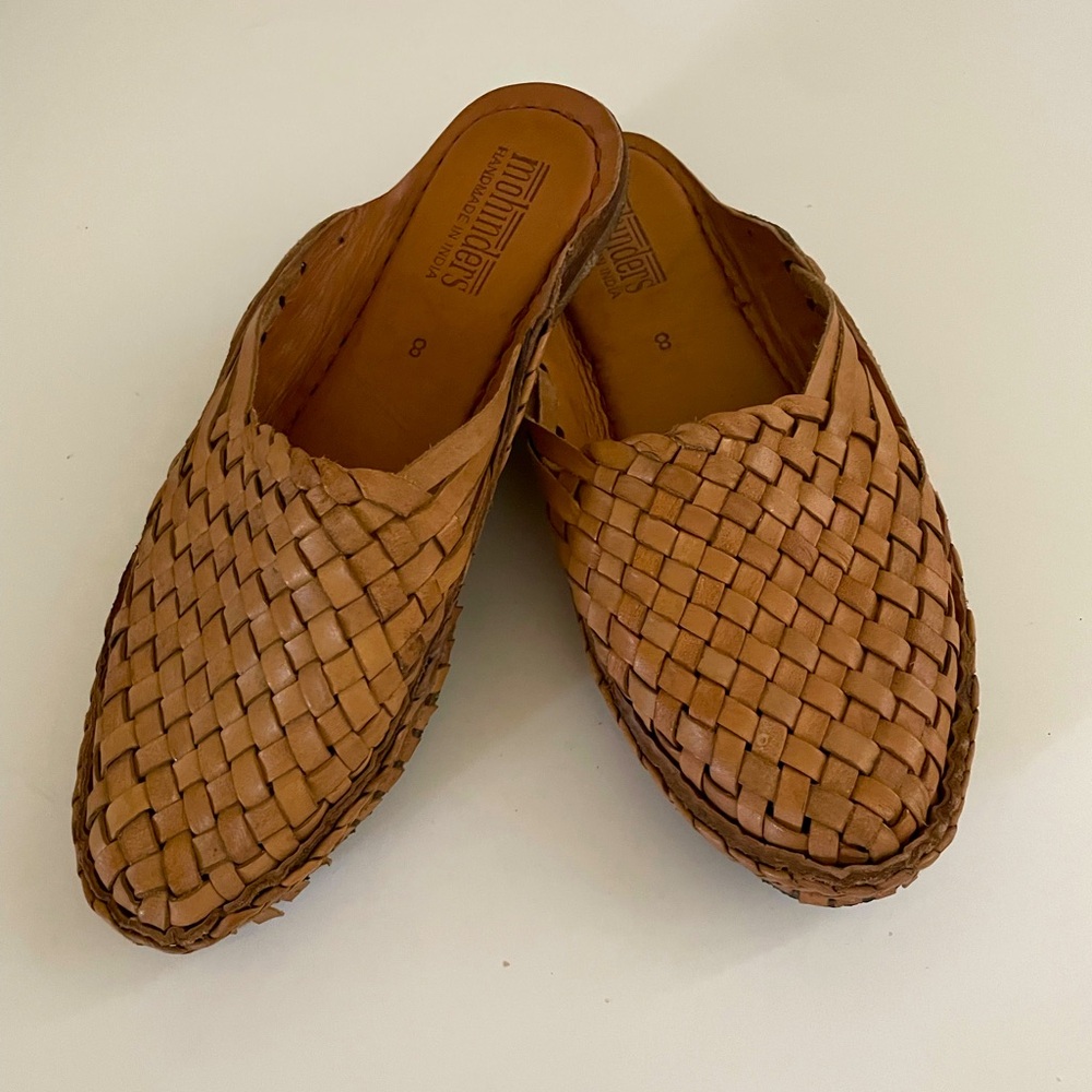 Mohinders Handmade Leather Brown Woven Shoes Mules Flats Sandals Size 8